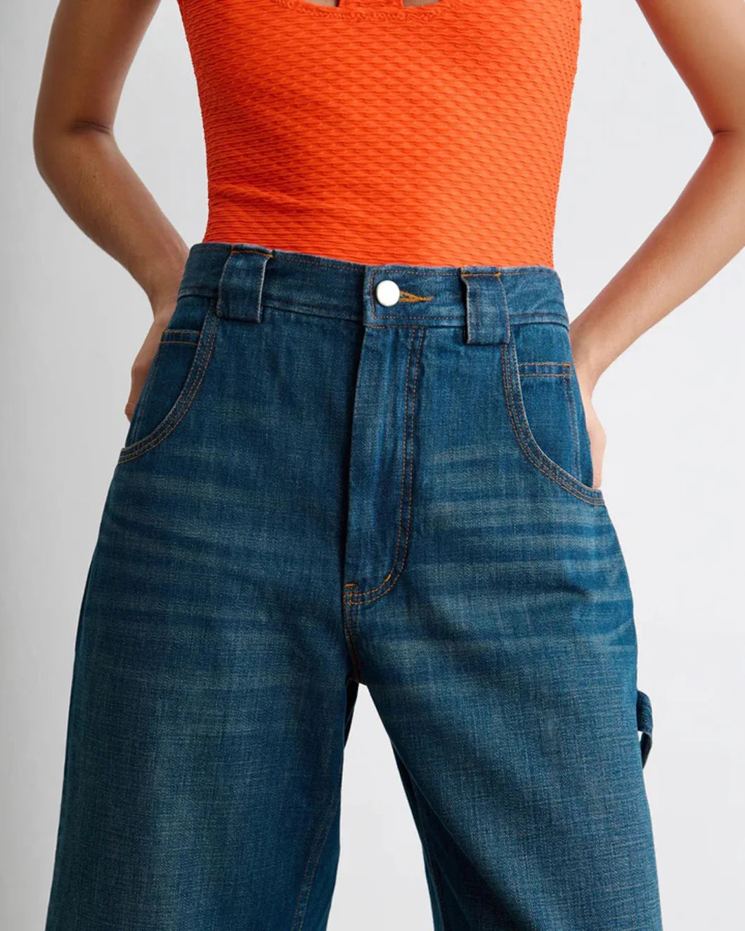 RACHEL COMEY Carpen Pant muddy indigo on figure front detail 
