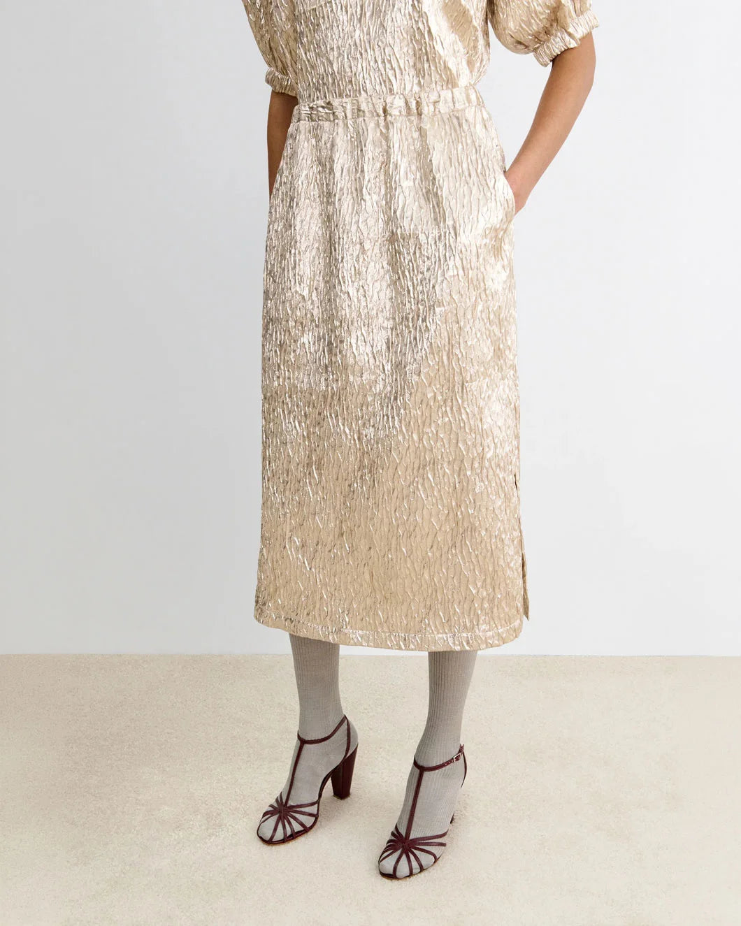 RACHEL COMEY Mott Skirt champagne on figure front