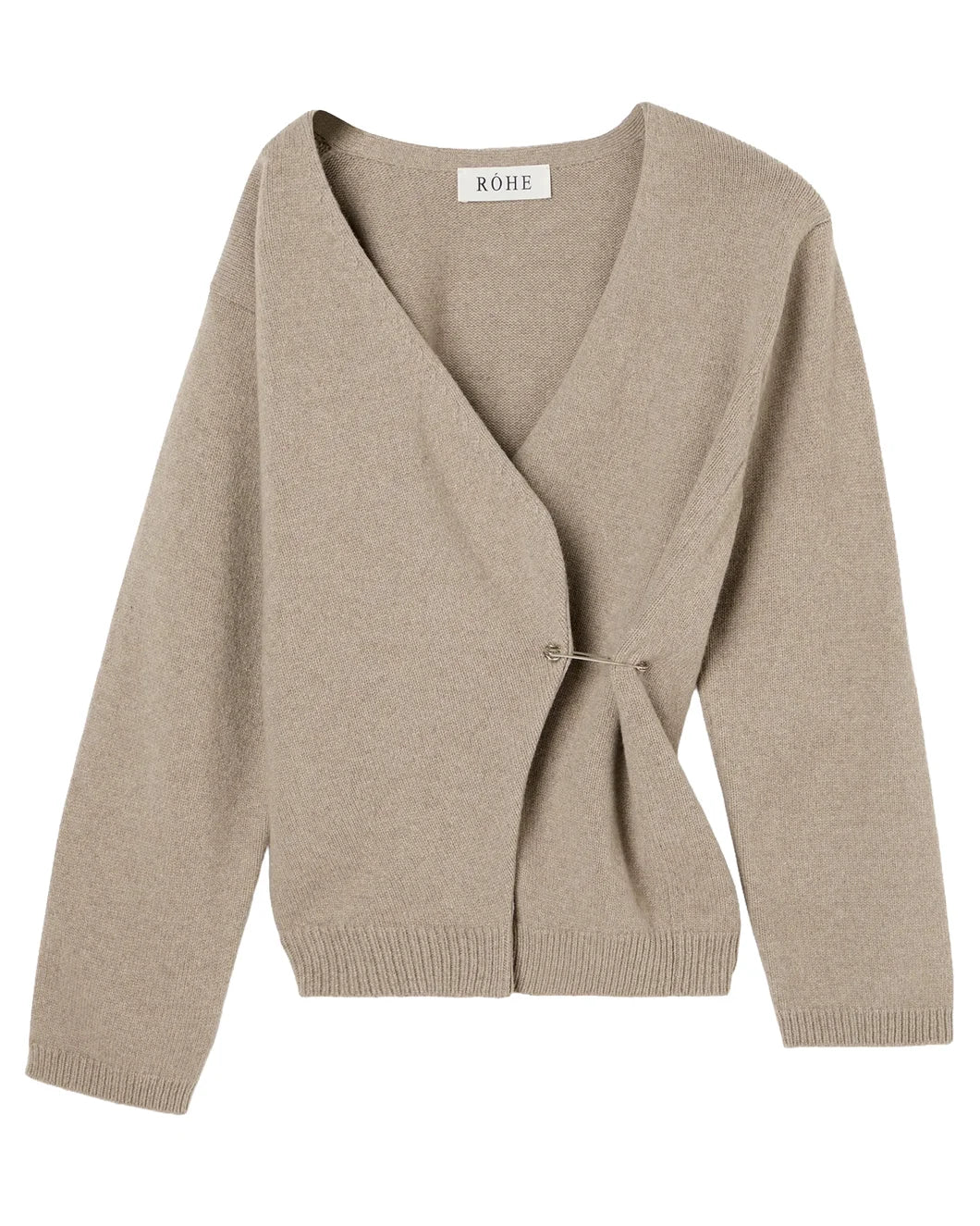 ROHE off shoulder wrap cardigan taupe front isolated