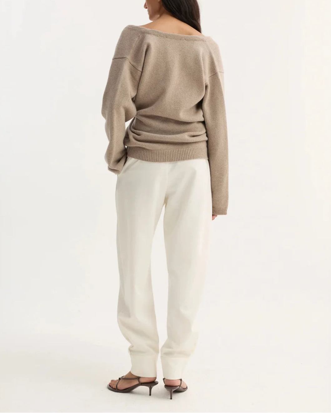 ROHE off shoulder wrap cardigan taupe on figure back