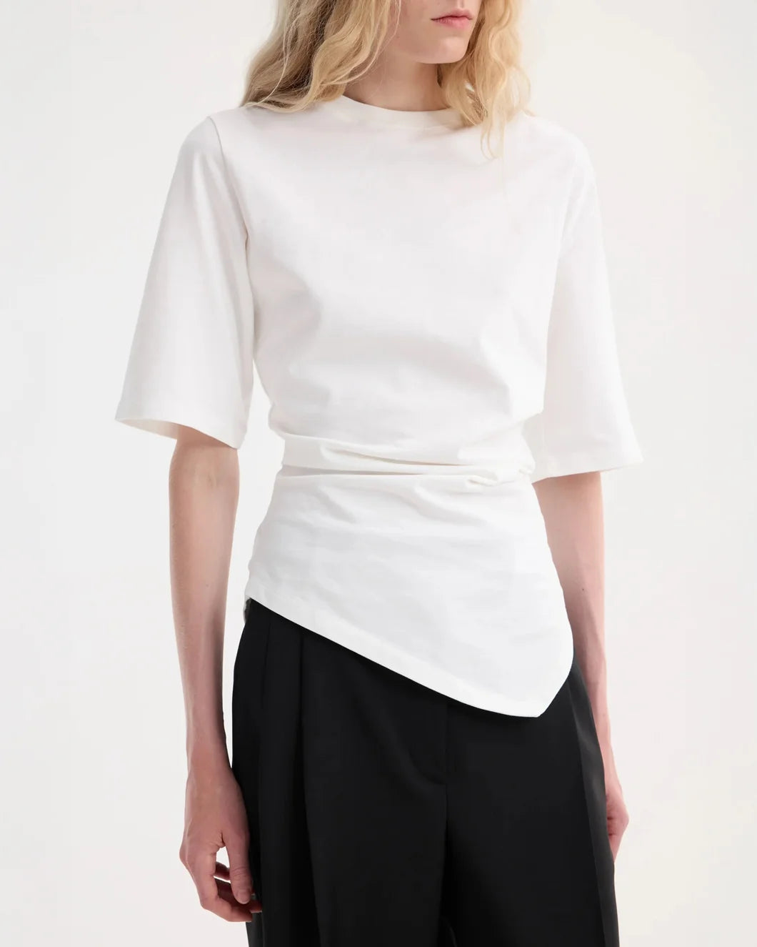 ROHE reinvented twisted t shirt white on figure front