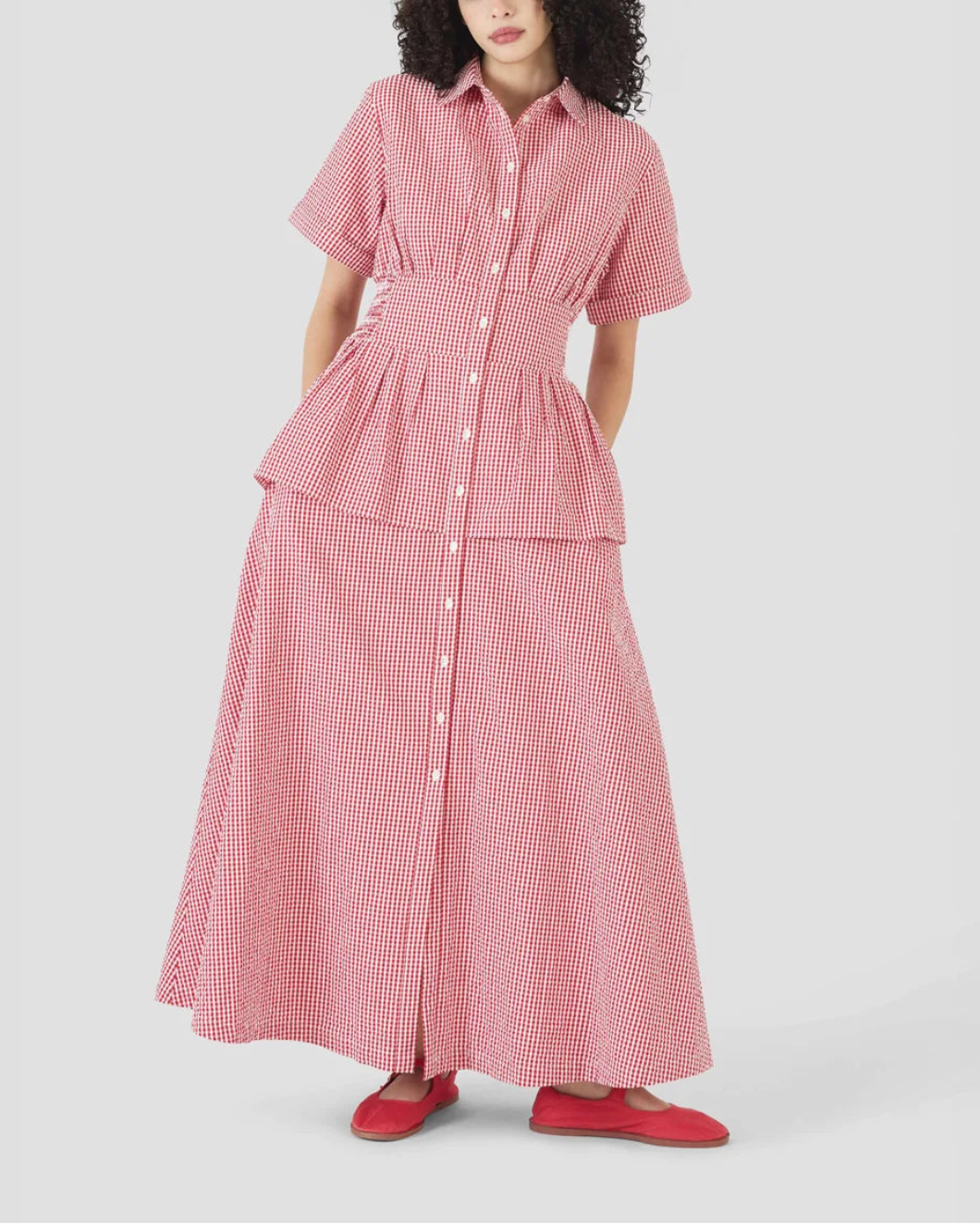 ROSIE ASSOULIN boogie woogie bugle bot dresss red gingham on figure front