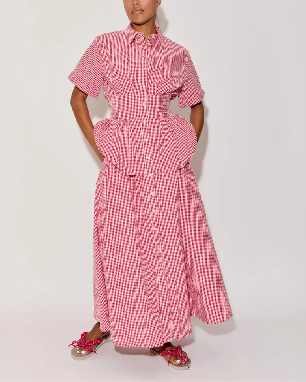 ROSIE ASSOULIN boogie woogie bugle bot dresss red gingham on figure front