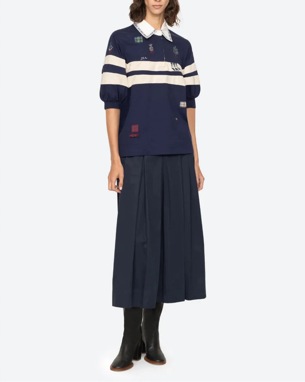 SEA NY Claira Shirt Blue/White on figure front 3