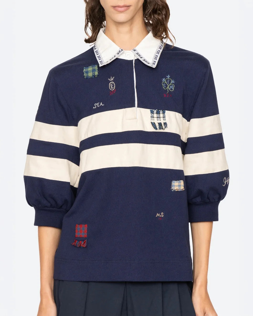 SEA NY Claira Shirt Blue/White on figure front