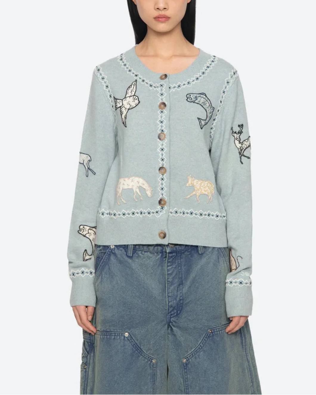 SEA NY Winslow Cardigan blue on figure front