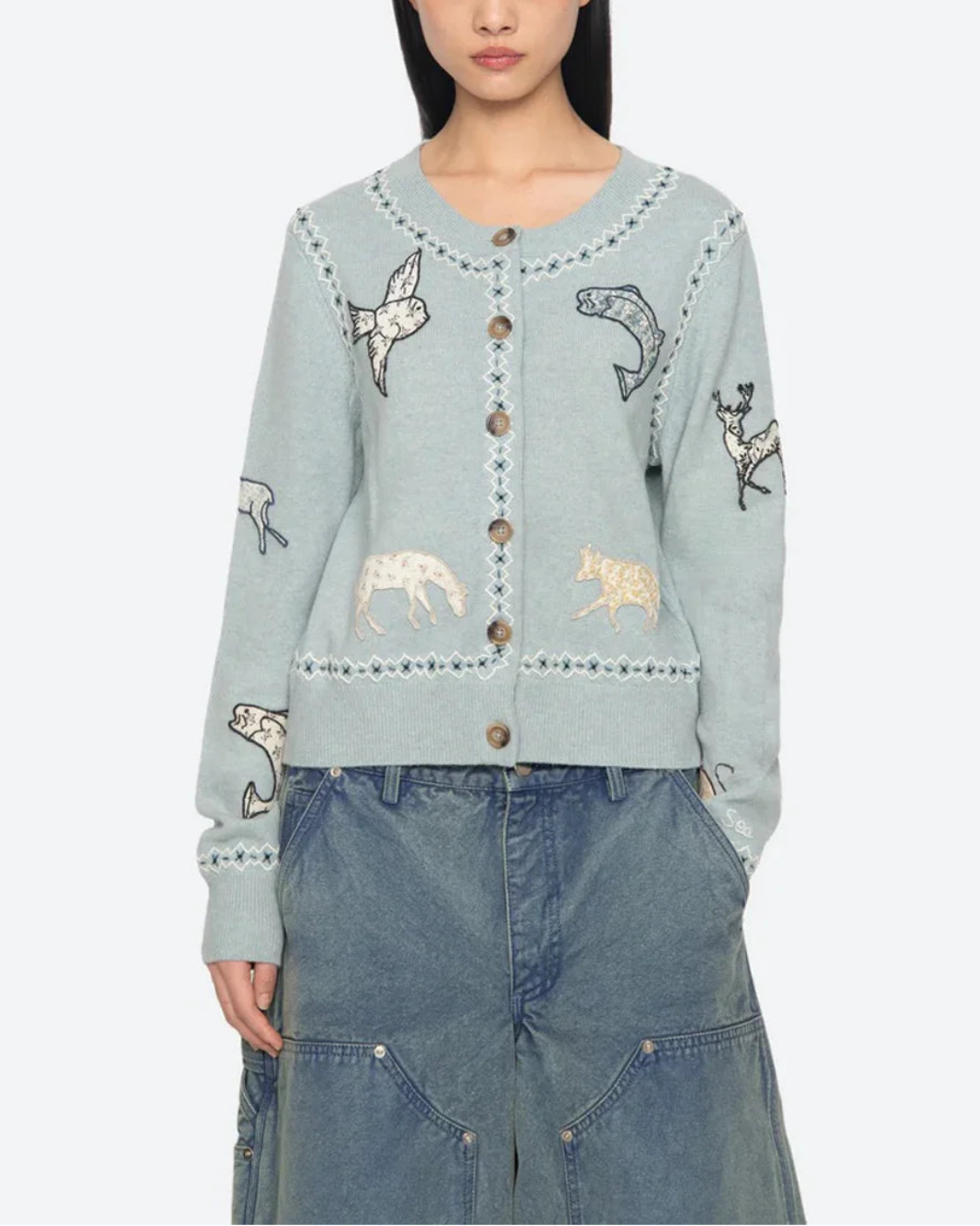 SEA NY Winslow Cardigan blue on figure front 1
