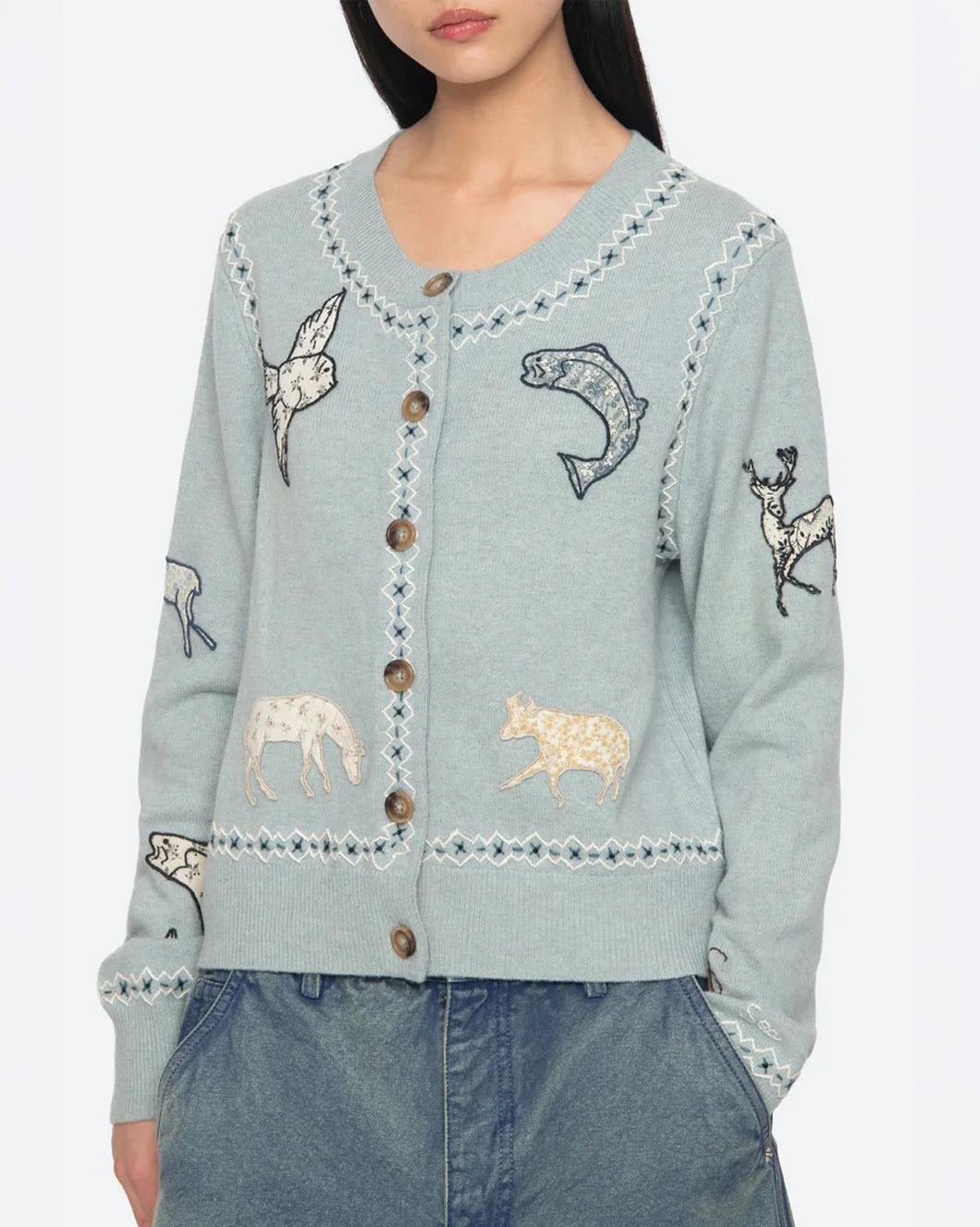 SEA NY Winslow Cardigan blue on figure front 2