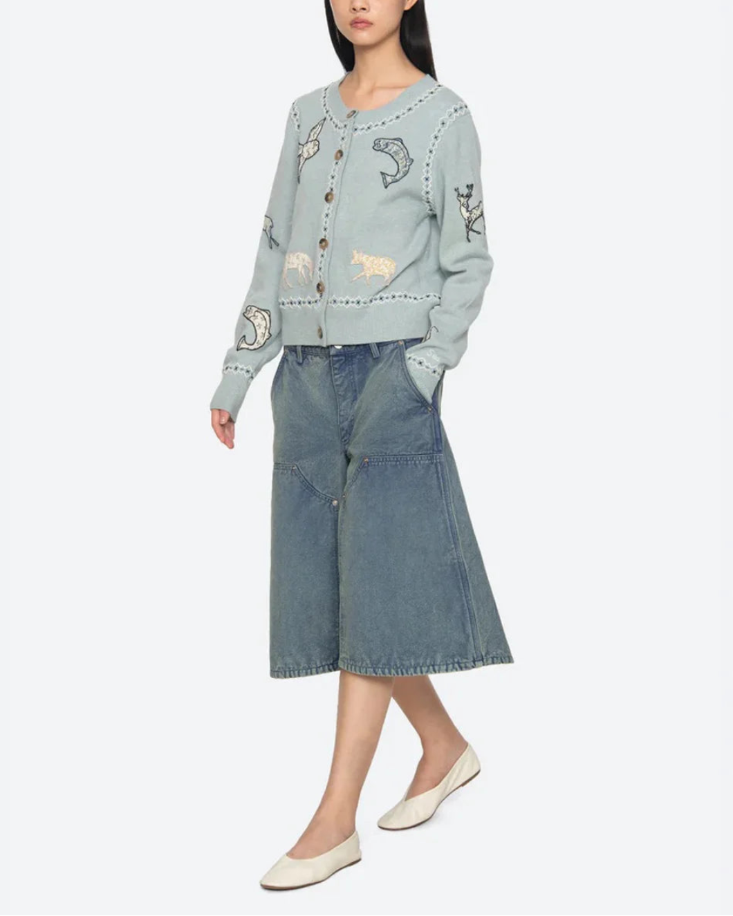 SEA NY Winslow Cardigan blue on figure front 3