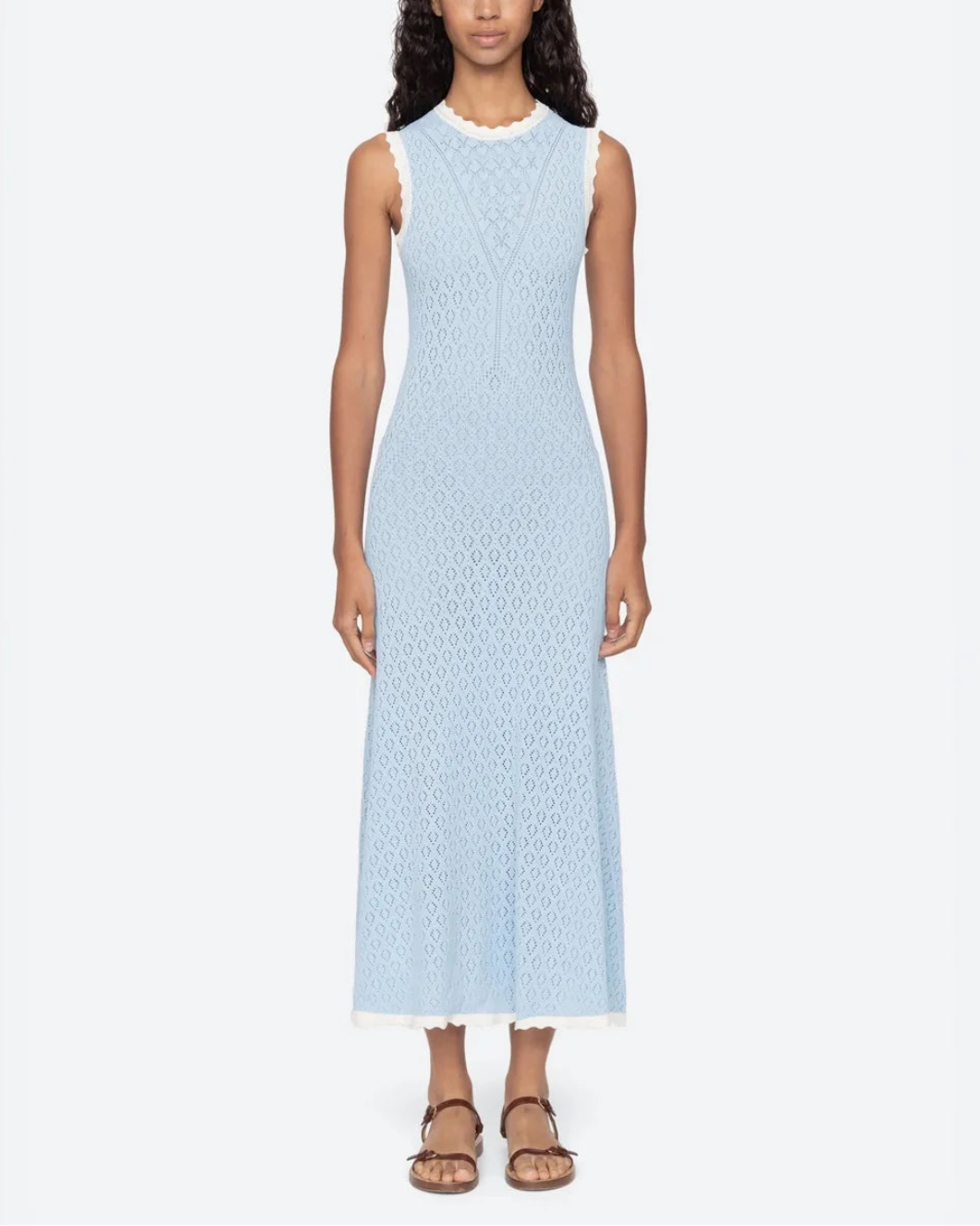SEA NY georgia knit dress blue on figure front