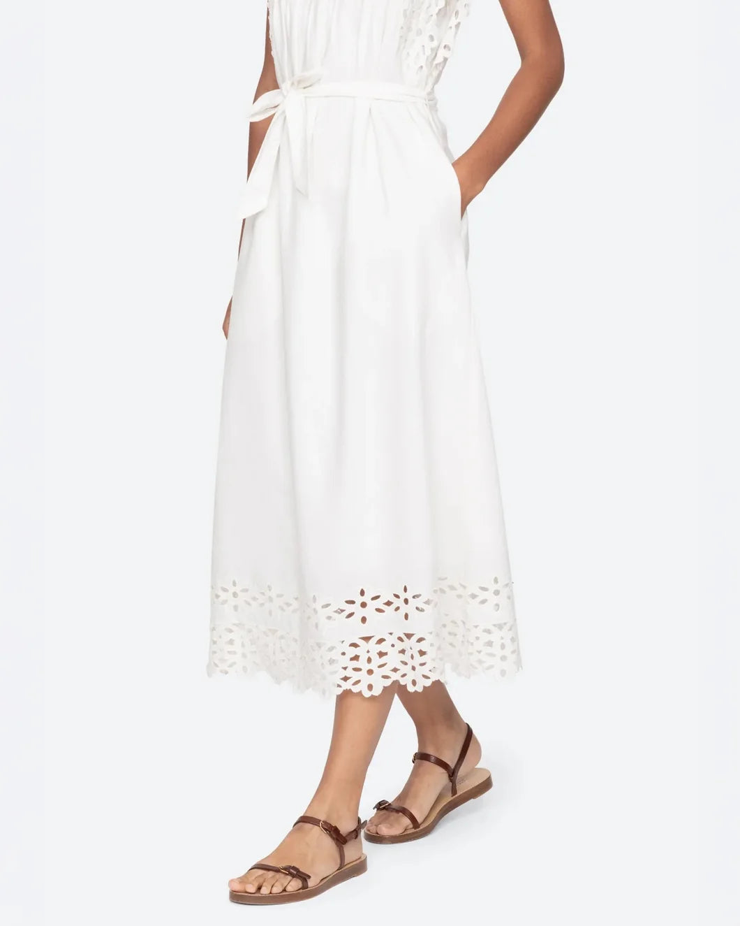 SEA NY leila midi dress white on figure front hem detail