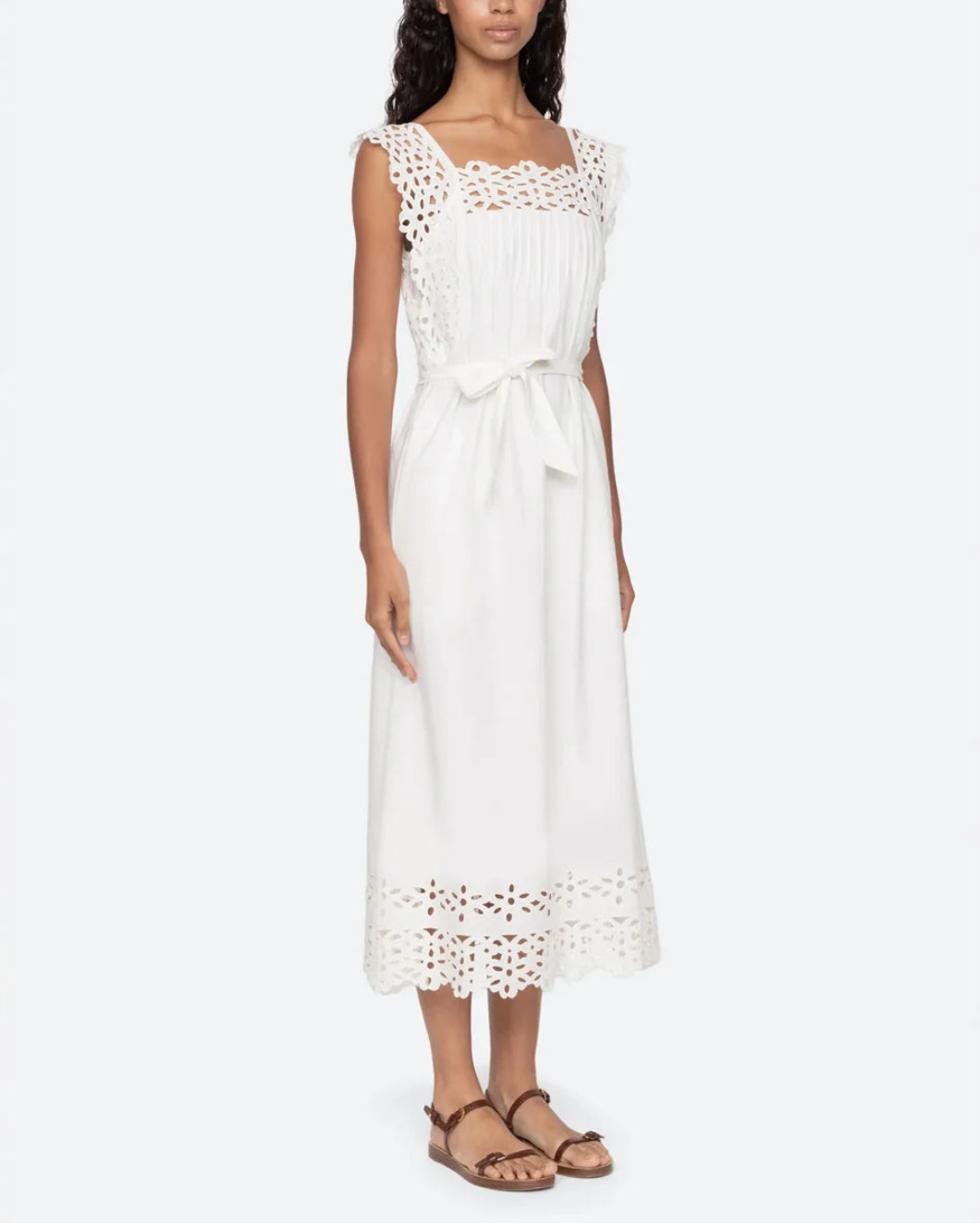 SEA NY leila midi dress white on figure front