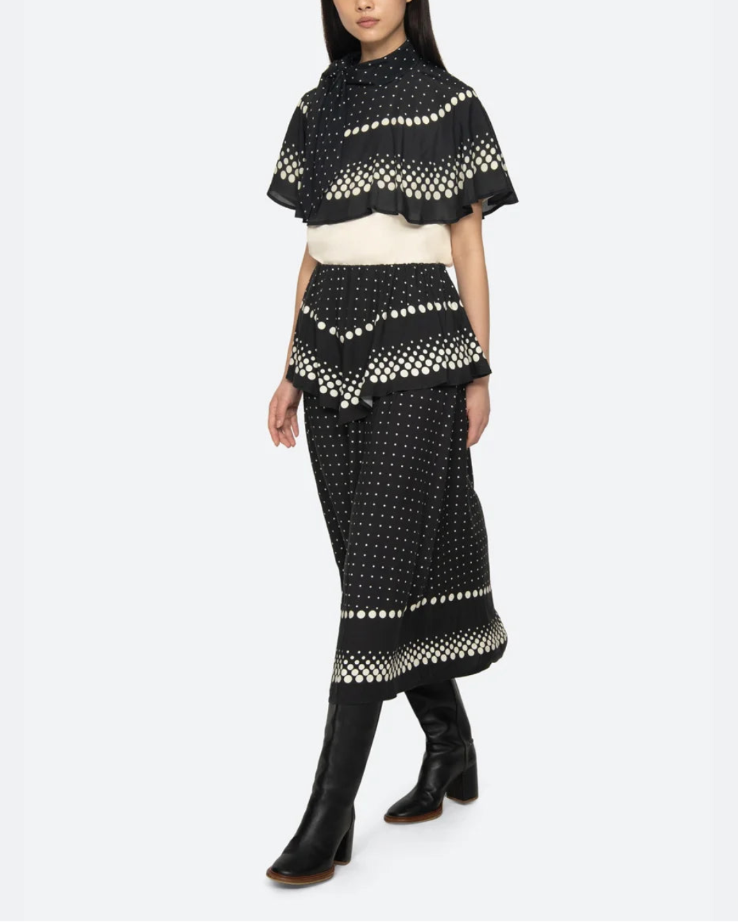SEA NY Elly Polka Print Cape T-Shirt on figure front 1