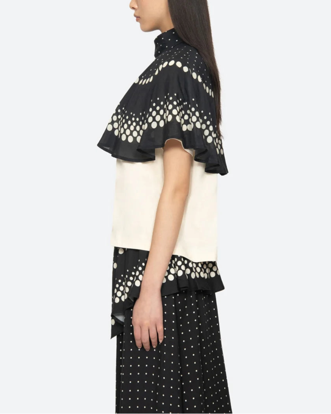 SEA NY Elly Polka Print Cape T-Shirt on figure side