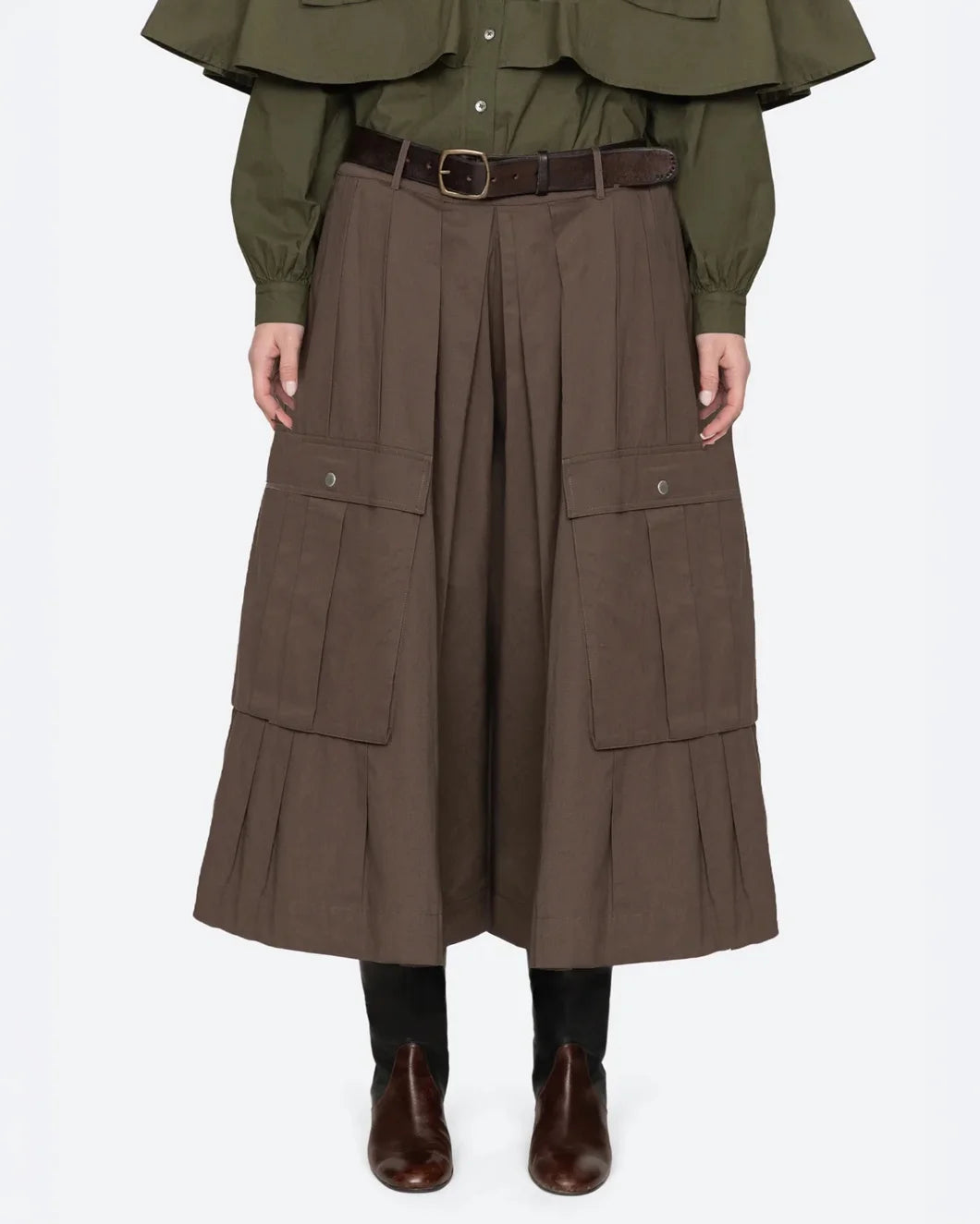 SEA NY Tristan Solid Pleated Culotte on figure front