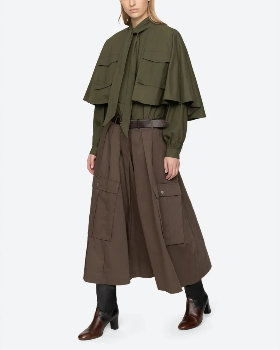 SEA NY Tristan Solid Pleated Culotte on figure front 1