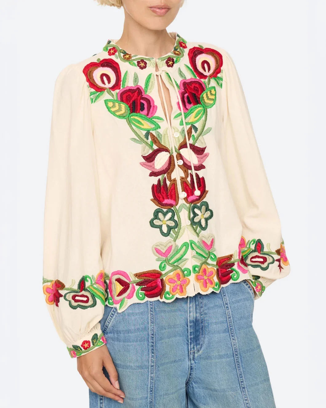 SEA NY Wilhelmina Long Sleeve Top on figure front detail