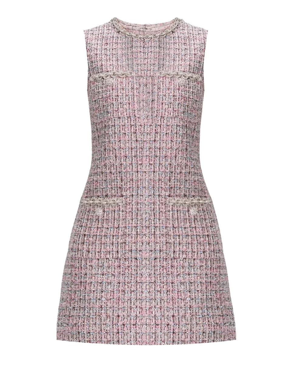 Self-Portrait Pink Boucle Sleeveless Mini Dress | SHOWROOM