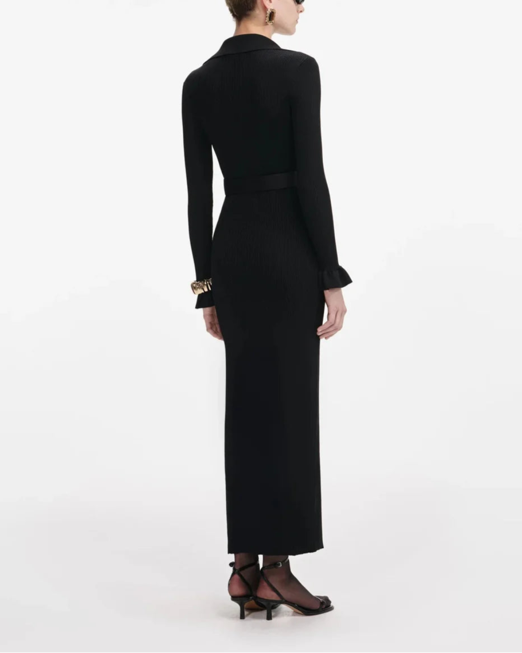 SELF PORTRAIT ribbed knit maxi dress black on figure back
