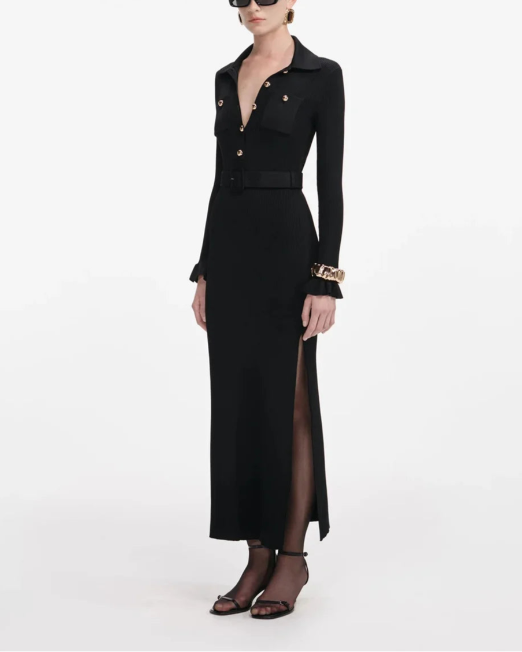 Self-Portrait Black Ribbed Knit Maxi Dress | SHOWROOM