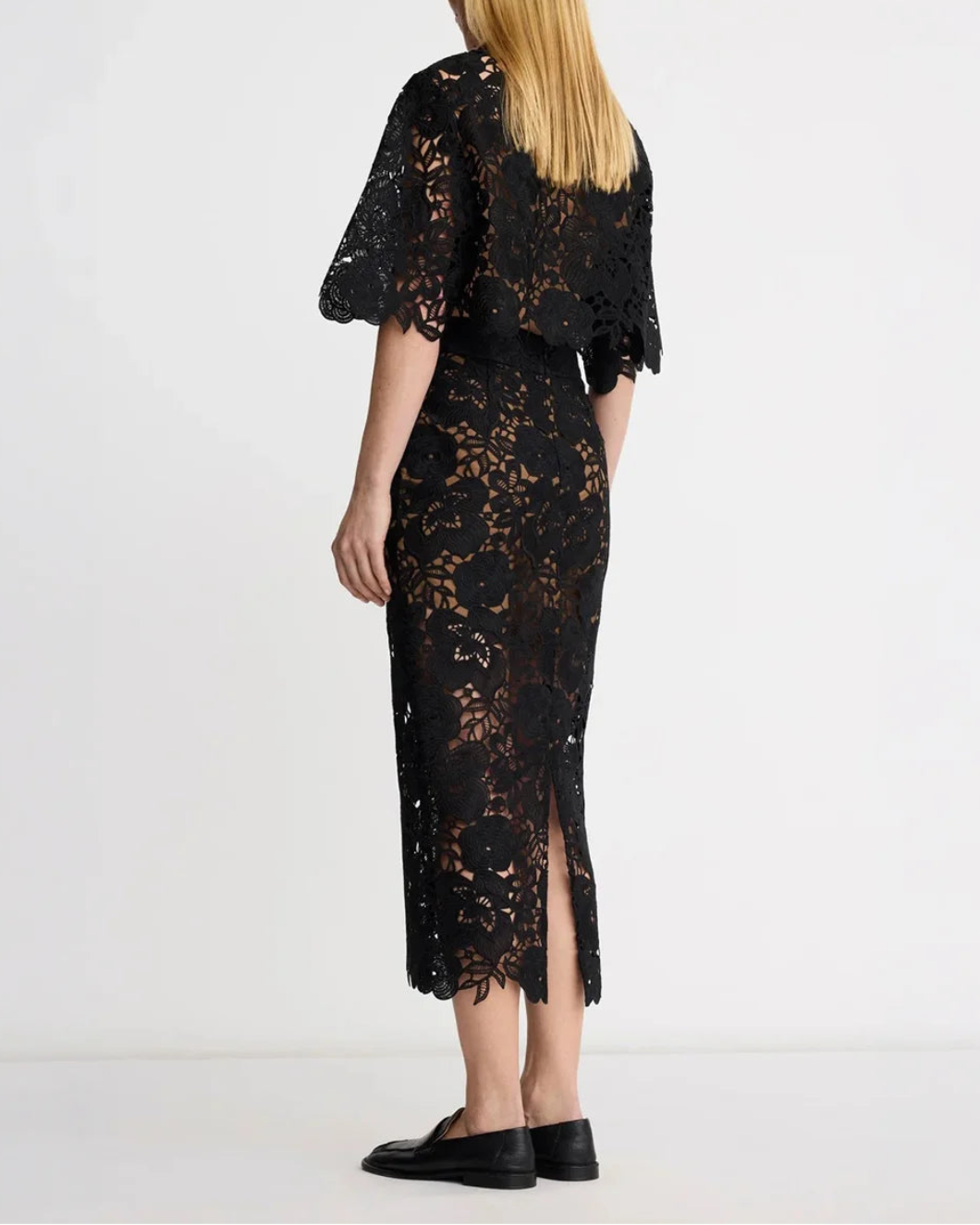 SMYHE Lace Pencil Skirt Black on figure back
