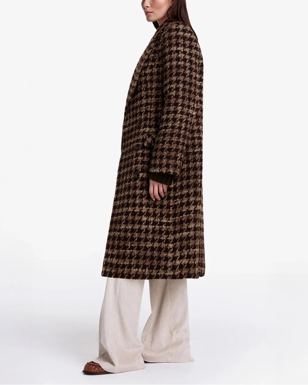 SMYTHE DB topcoat espresso houndstooth on figure side