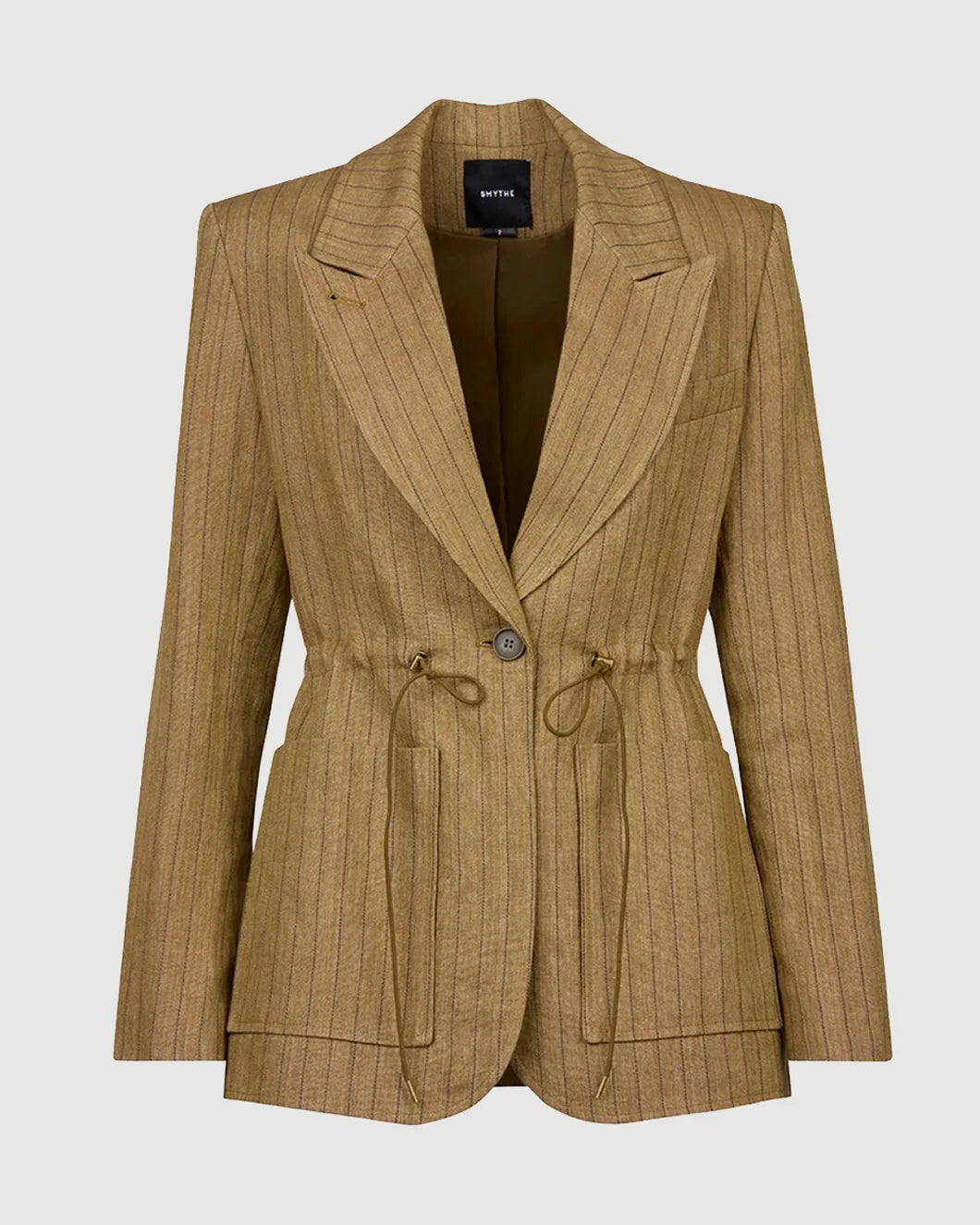 SMYTHE Drawcord Blazer Teak Pinstripe isolated