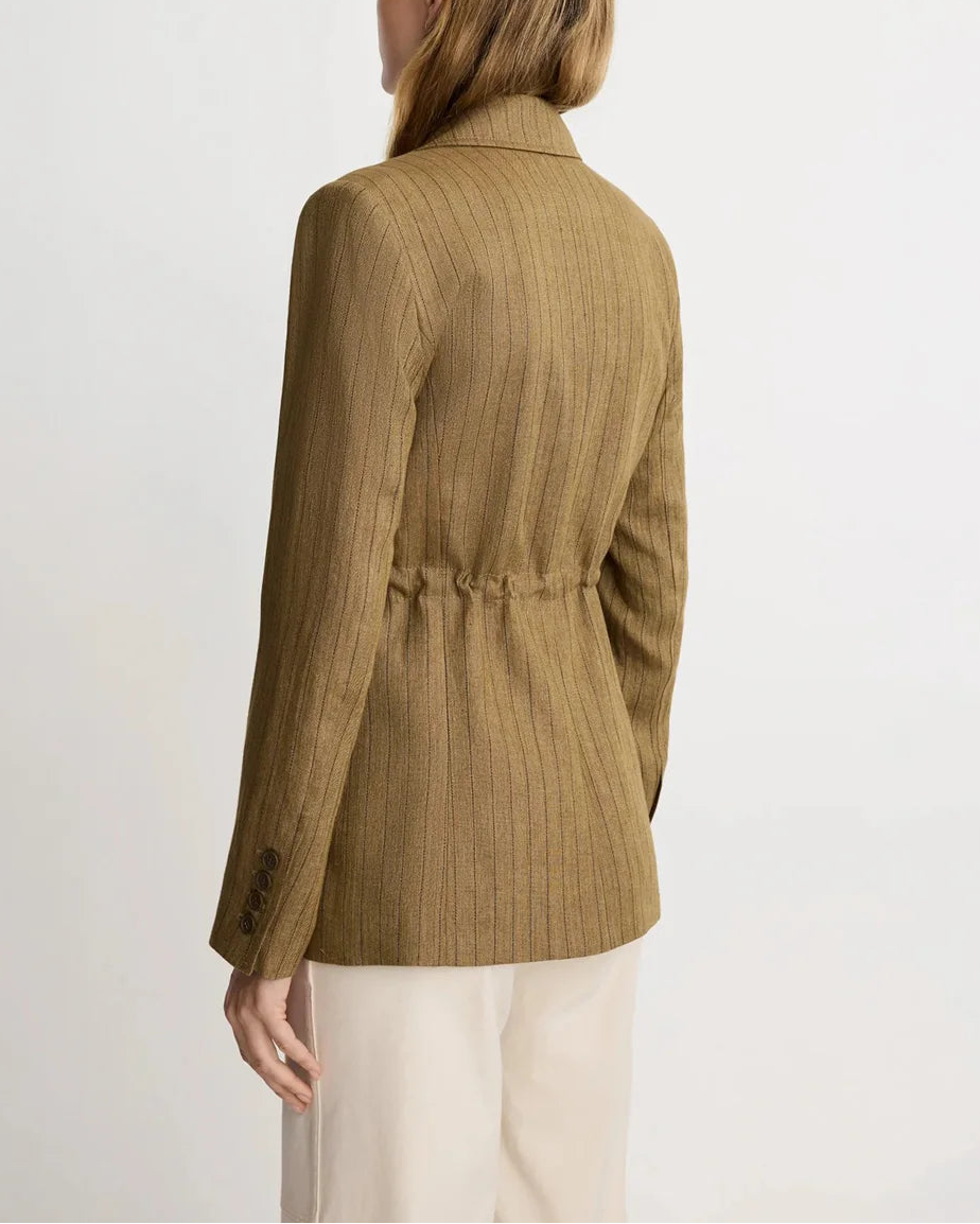 SMYTHE Drawcord Blazer Teak Pinstripe on figure back