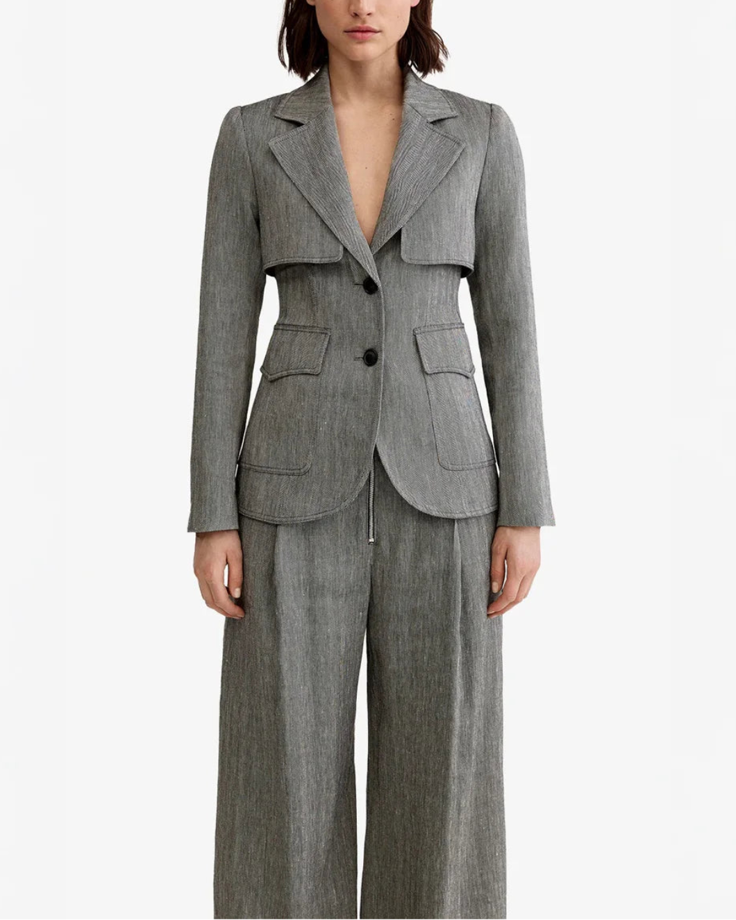 SMYTHE storm flap blazer granite on figure front