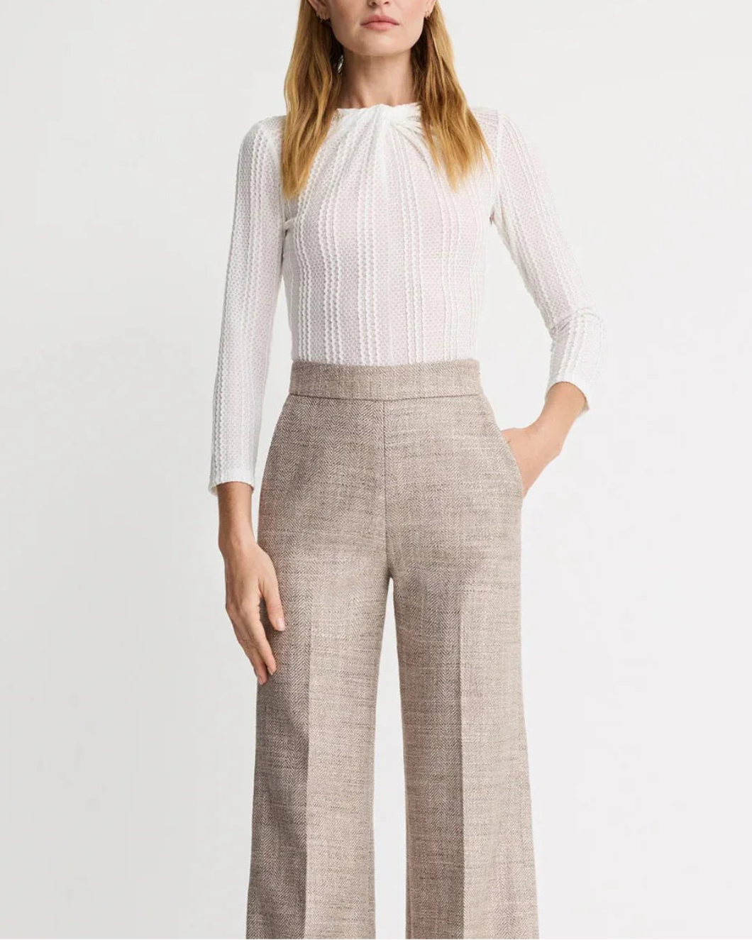 SMYTHE twist neck knit top on figure front 2