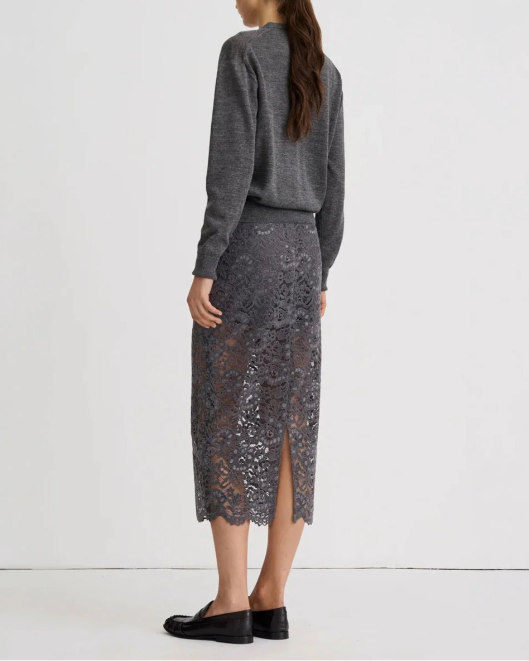 SMYTHE Lace Pencil Skirt Graphite on figure back