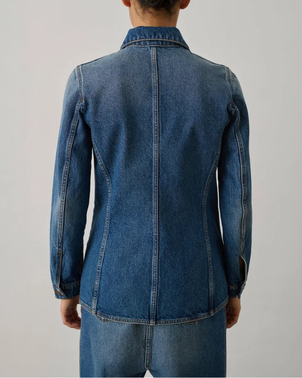 SOEUR Garry Cotton Denim Jacket blue on figure back