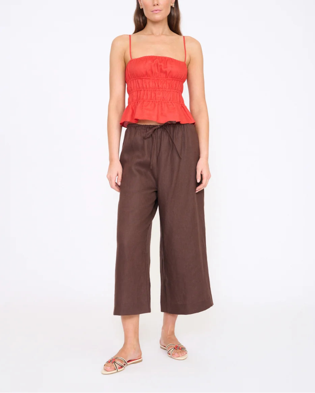 STAUD Ayla top tomato top on figure front