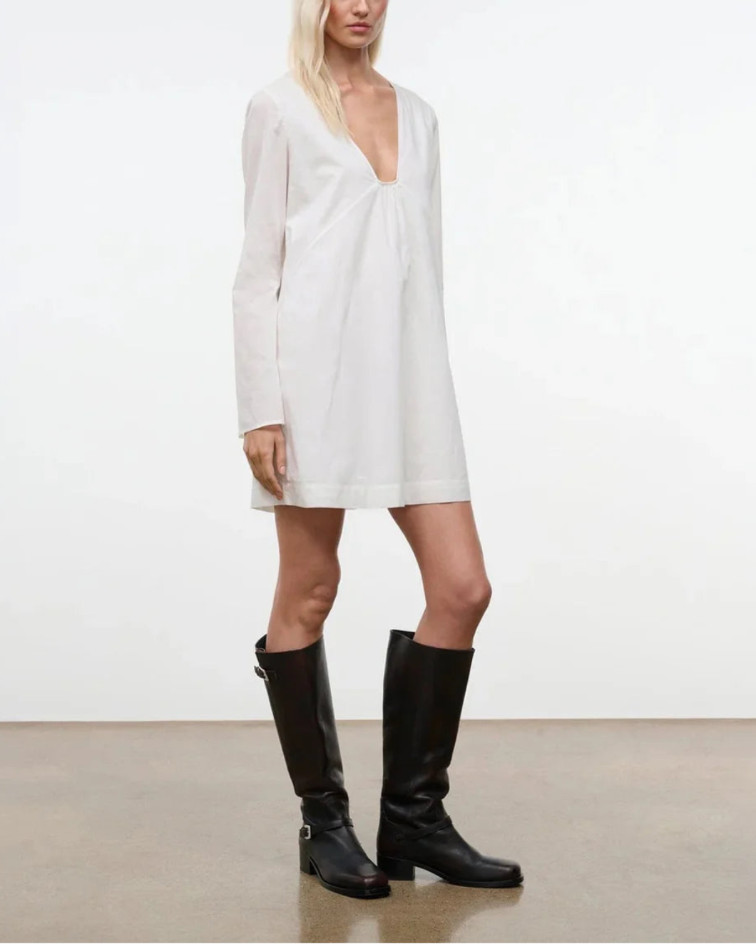 STAUD Vivi Dress Ivory on figure side