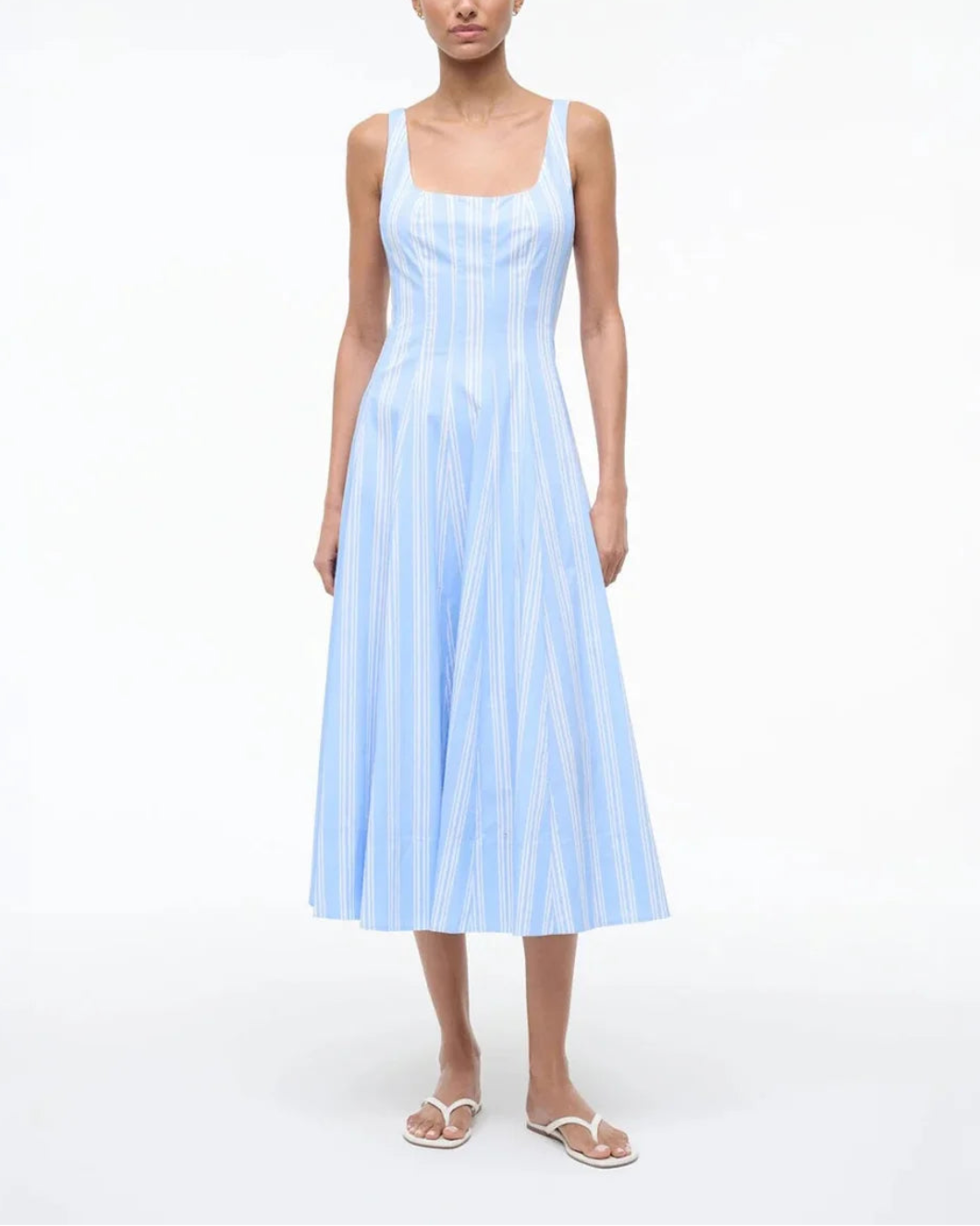 STAUD Wells Dress Ventura Striped on figure front