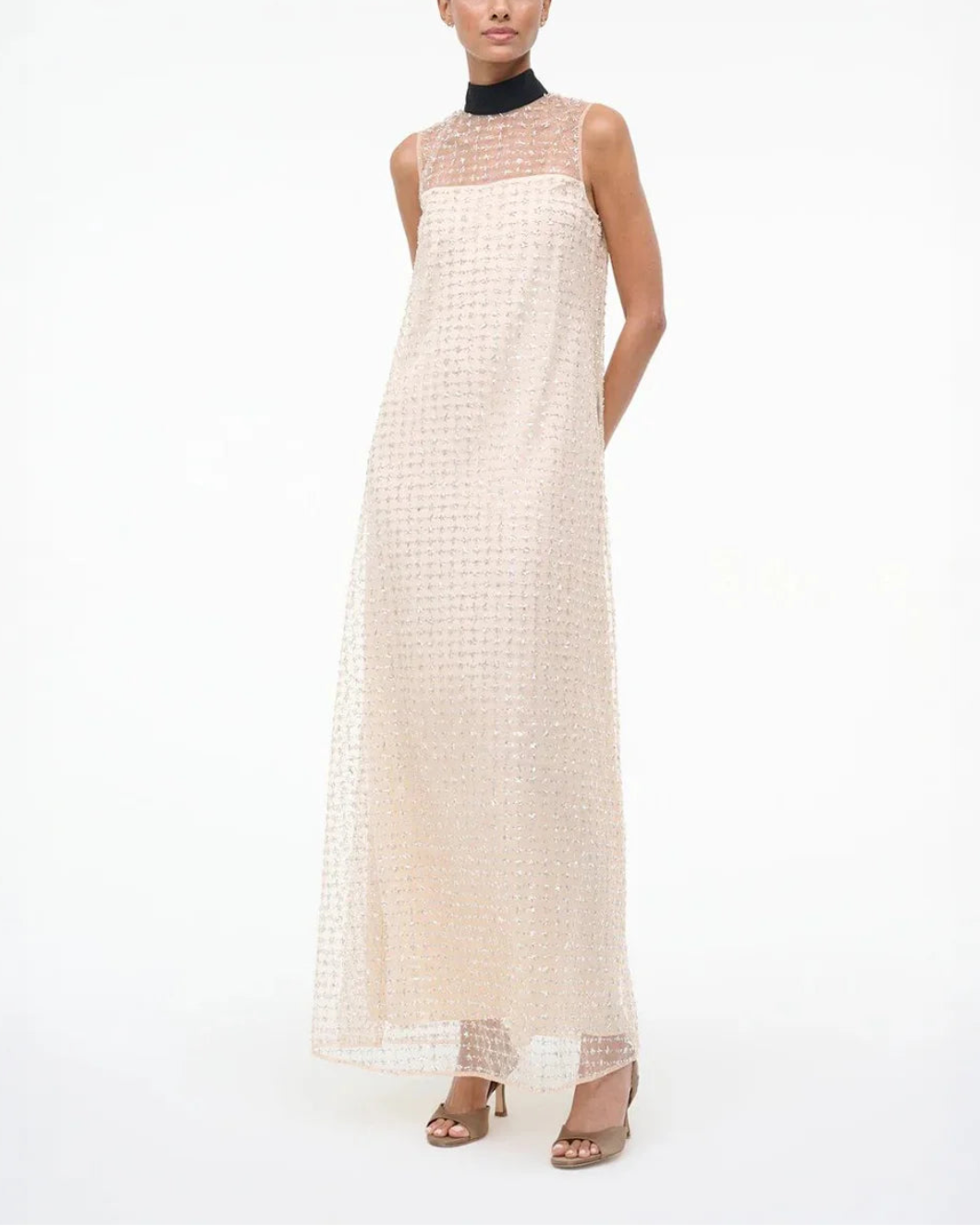 STAUD albee maxi dress cream on figure front