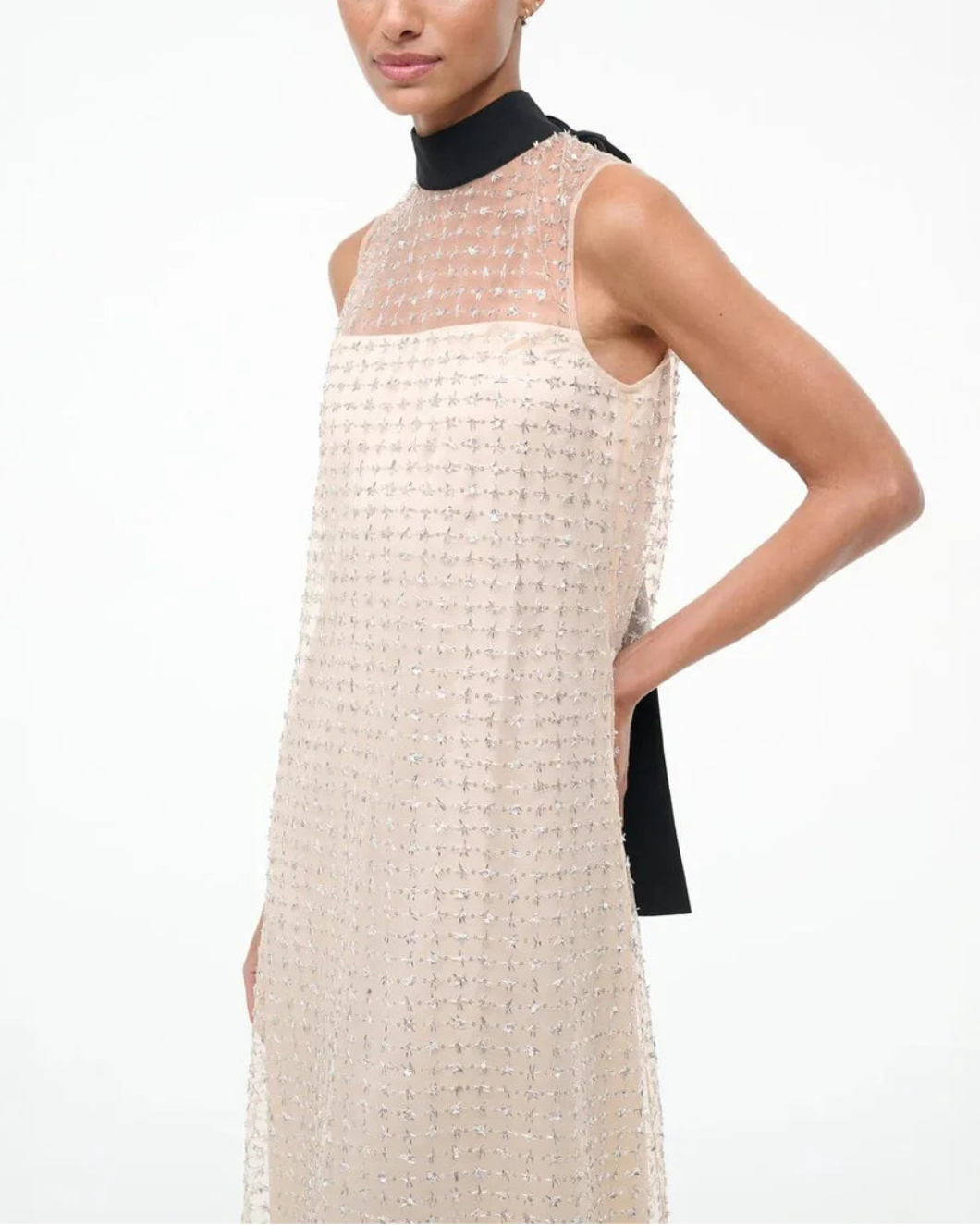 STAUD albee maxi dress cream on figure  side