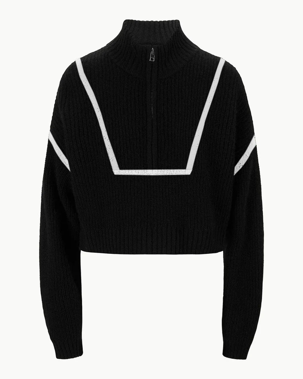 STAUD cropped hampton sweater black and white front isolated