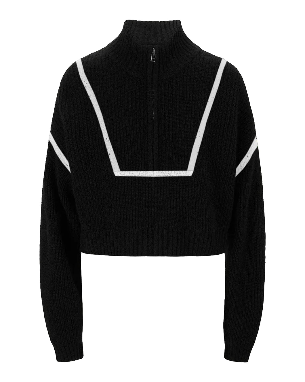 STAUD cropped hampton sweater black and white front isolated