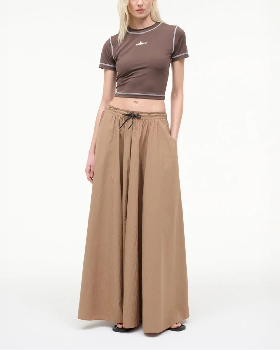 STAUD eden maxi skirt desert on figure front