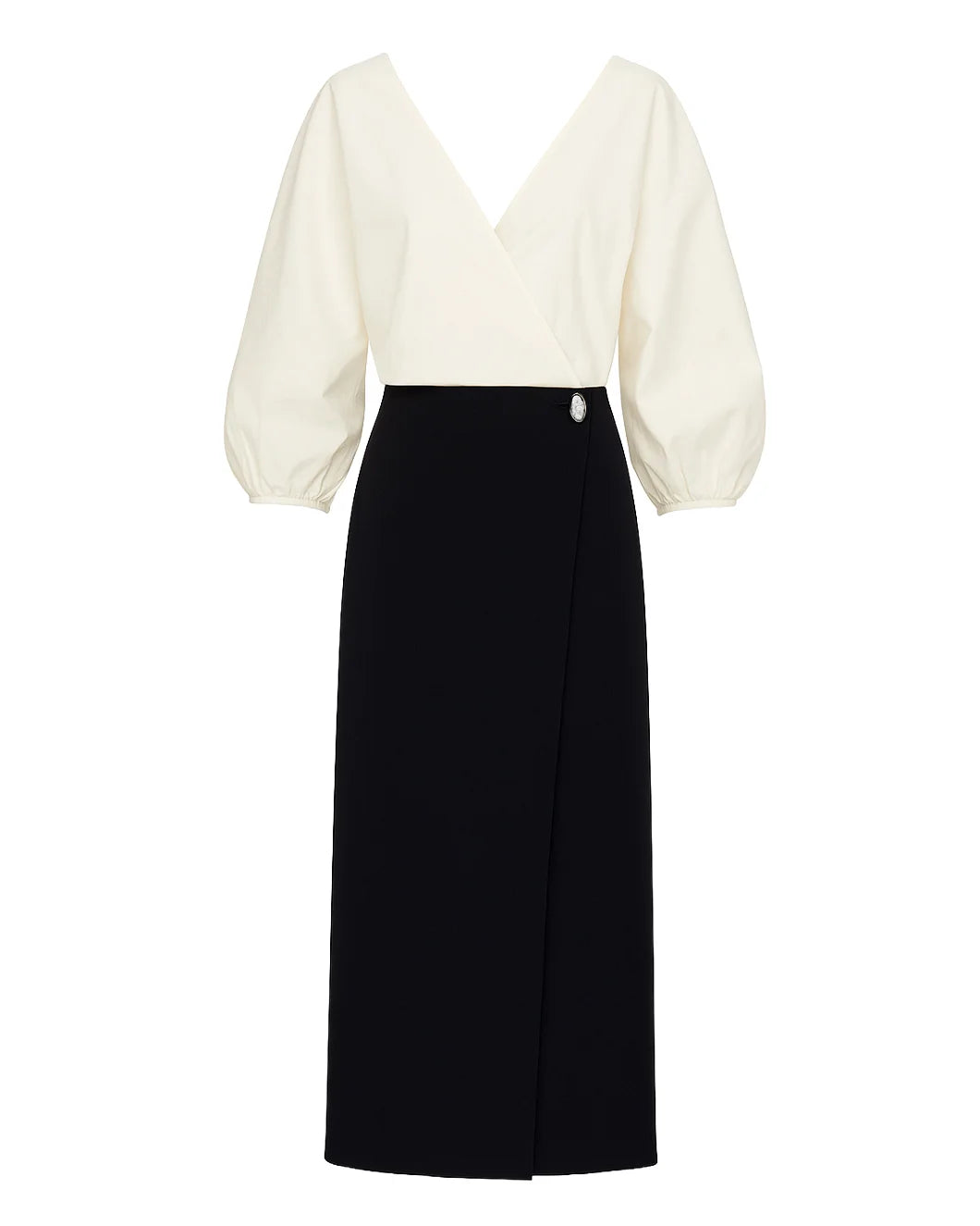 STAUD orion dress ivory black front isolated