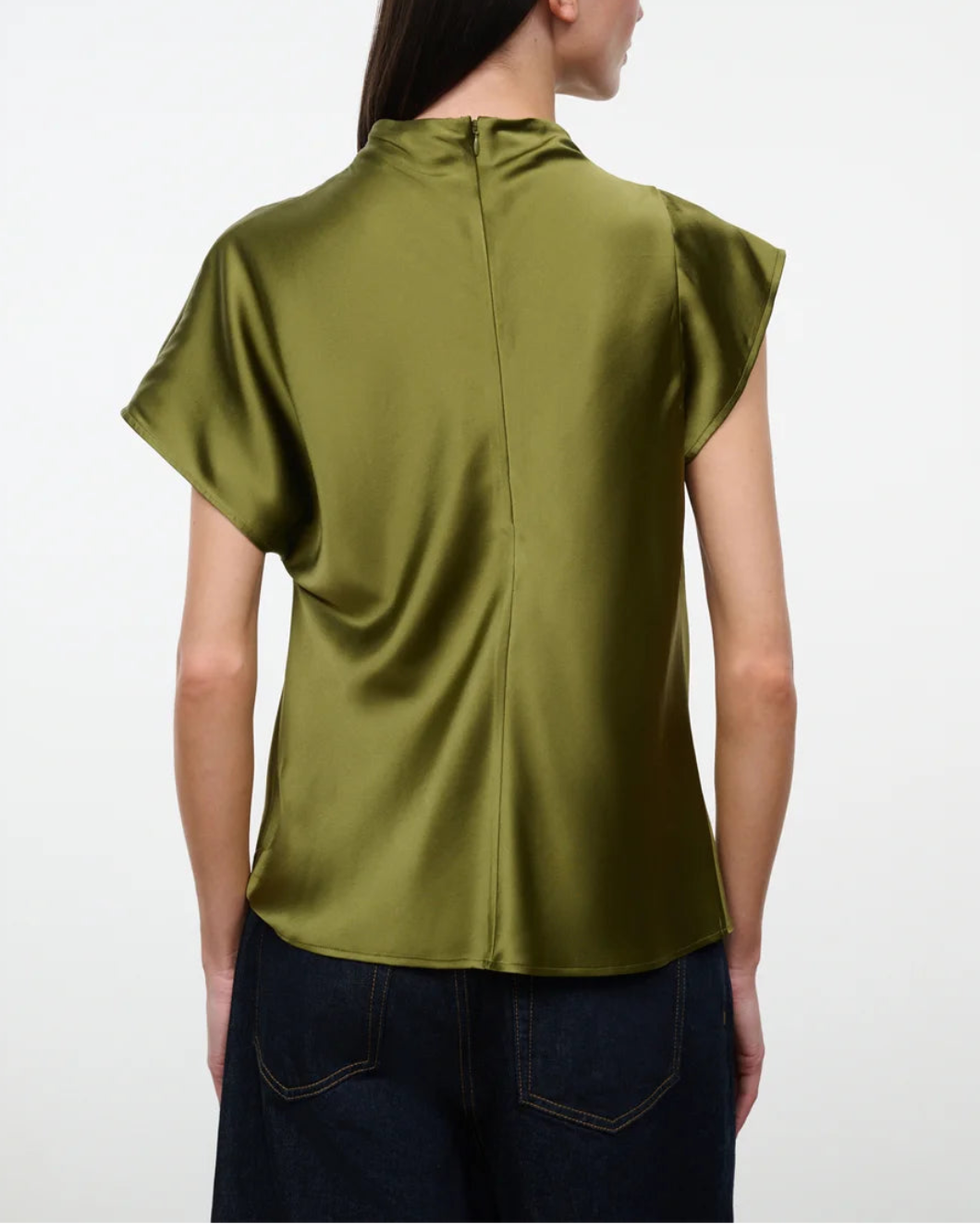 STAUD Davina Silk Top pear on figure back 