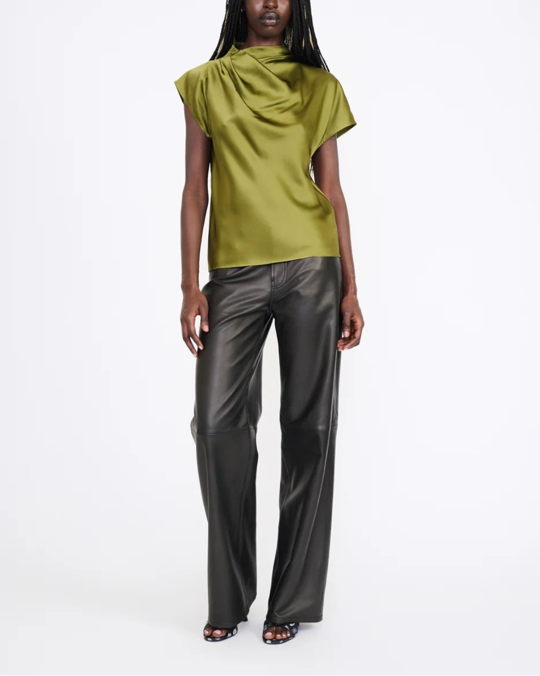 STAUD Davina Silk Top pear on figure front 2