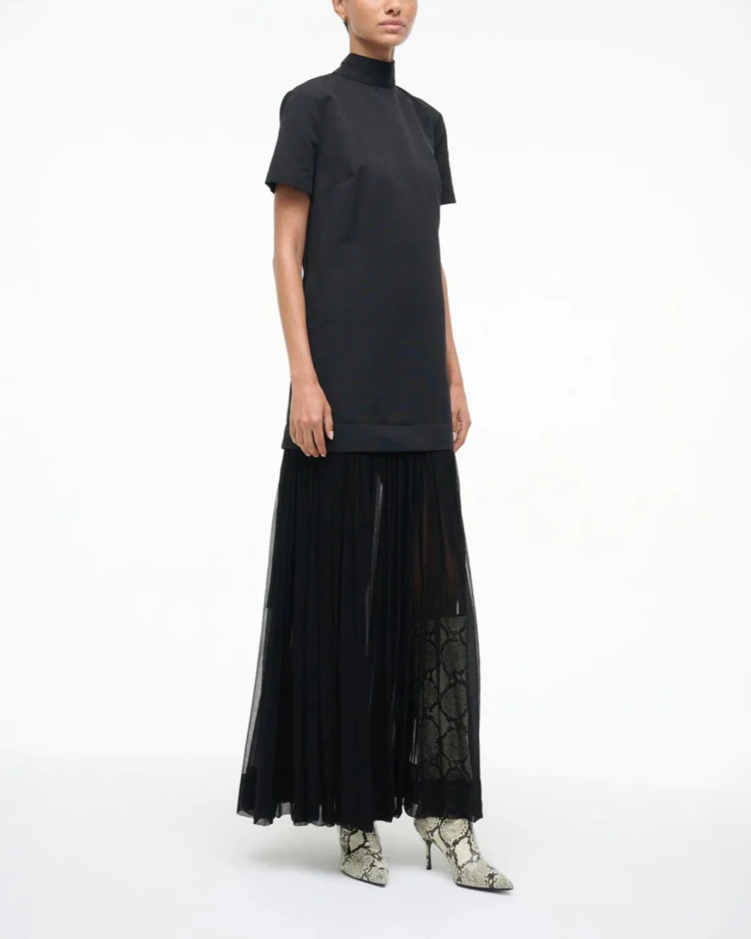 STAUD pia dress black on figure side