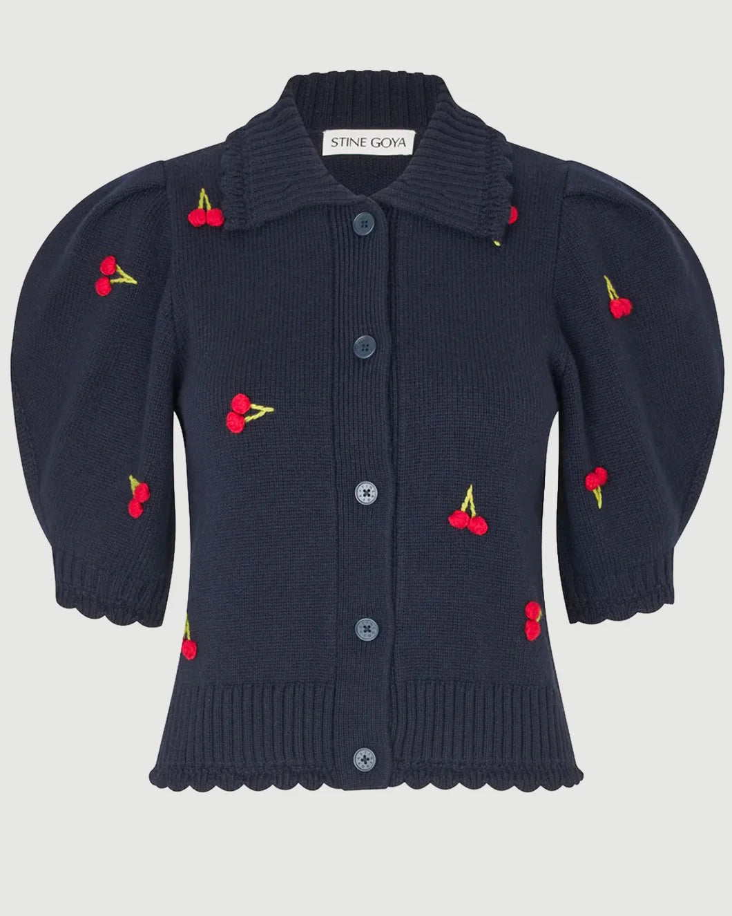 STINE GOYA Bobble Knit Polo Cardigan Cherries Bobble isolated