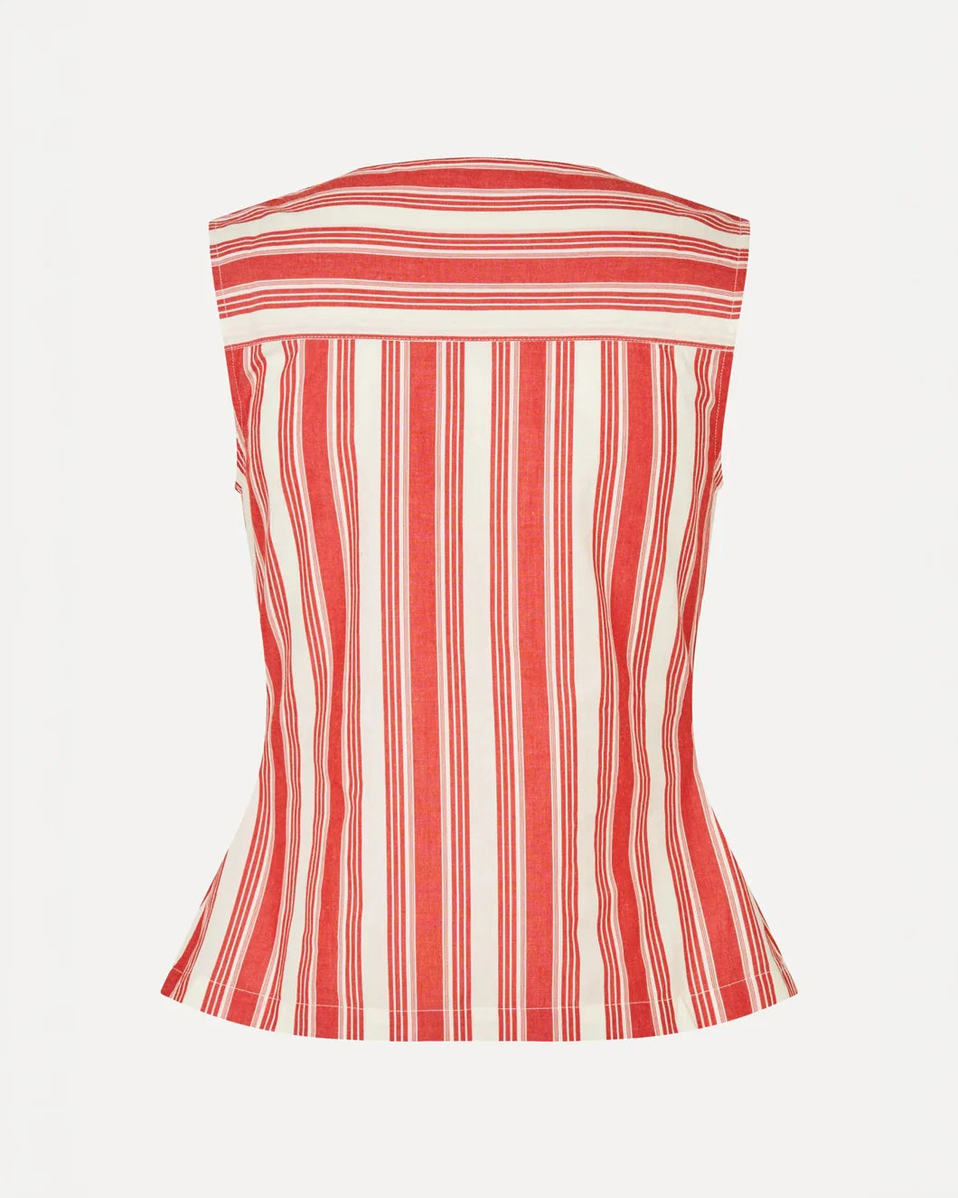 STINE GOYA Striped Embroidered Cotton Tie Front Vest in Scarlet Trot back