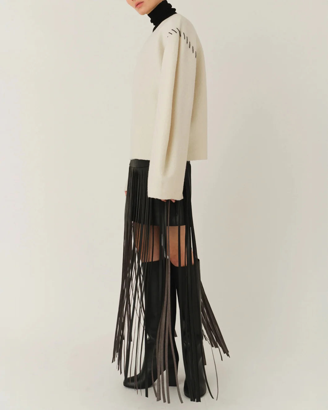 THE GARMENT brooklyn fringe skirt black on figure side