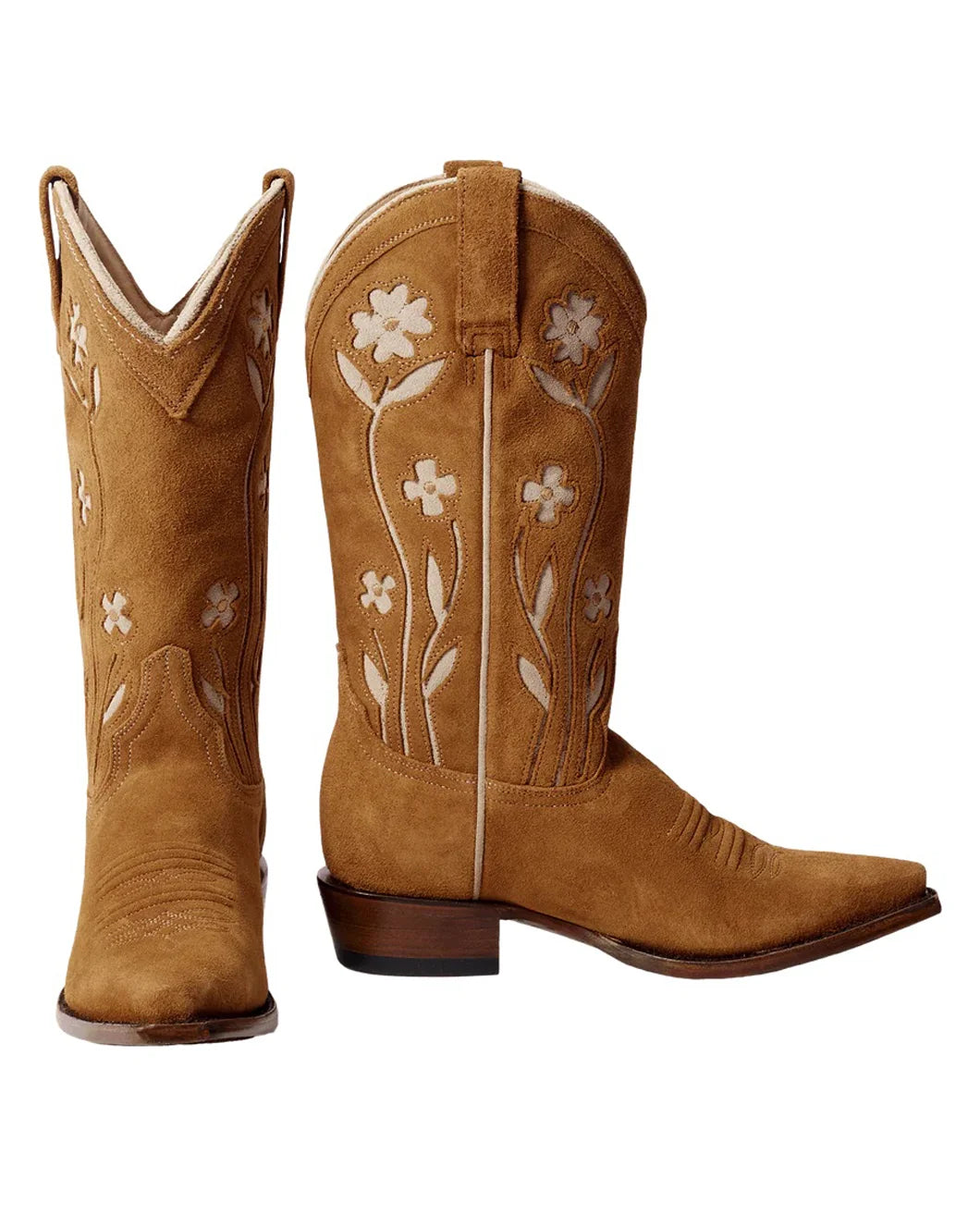 THE GREAT The Cowboy Boot tan floral on figure side