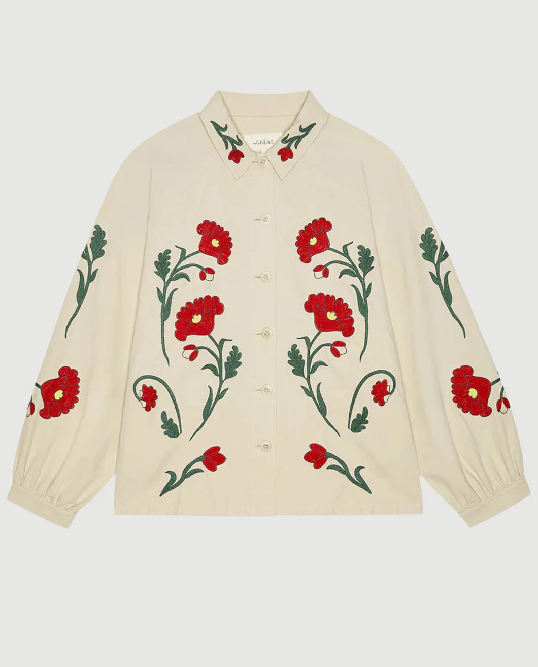 THE GREAT The Western Embroidered Commodore Jacket cream isolated