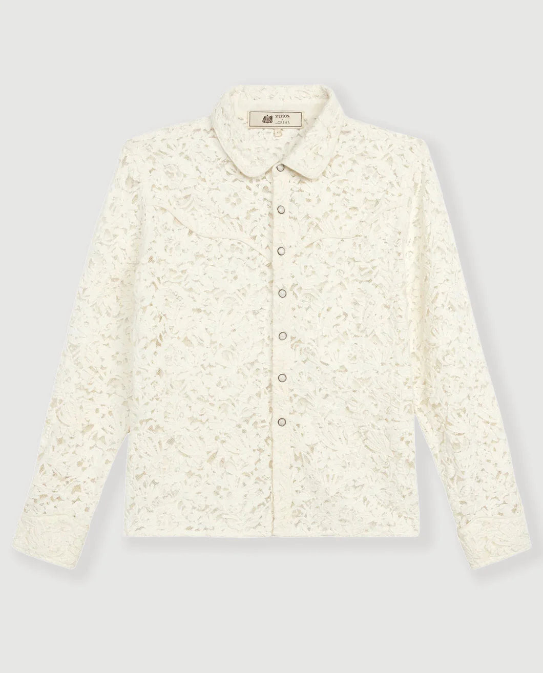 THE GREAT The Relic Lace Saddle Shirt cream isolated